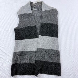 Evolution by Cyrus Womens Grey Striped Knit Open Front Vest Mock Neck Large